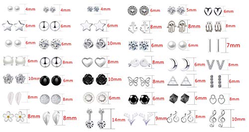 42 pares de pendientes de perno prisionero variados surtidos de época para mujeres niñas aros simples aretes conjunto joyería de la mujer (Plata)
