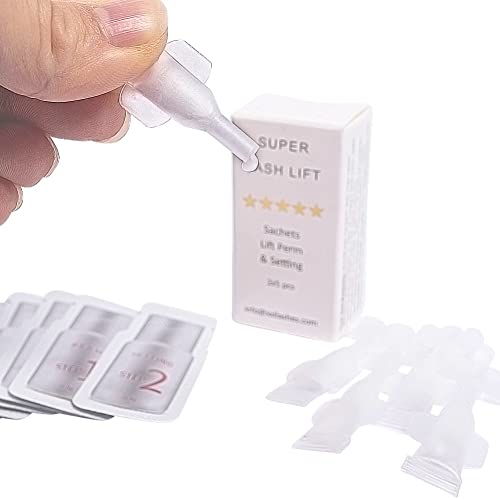 5 sobres de gel de permanente y 5 mini tubos de loción fijadora de un solo uso para permanente y levantamiento de pestañas, un éxito de ventas, fórmula revolucionaria, tiempo de reacción de 2 a 5 min.