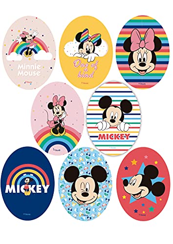 8 parches rodillera infantil con Dibujos Disney para planchar en la ropa. Aplicaciones termoadhesivas para reparar y decorar pantalones, chaquetas, jerseys, mochilas (Mickey arco iris)