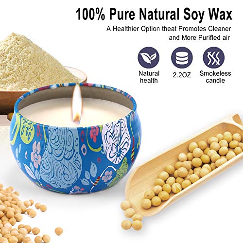 AIMASI Juego de 4 velas perfumadas de jazmín, loto, flores de lila y Gardenia blanca, vela de lata de viaje portátil de cera de soja natural