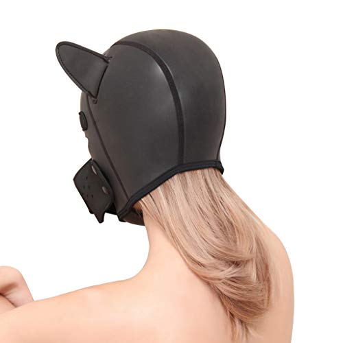 AlevRam Máscara de Perro Adulto,Sexy Cosplay Juego de rol Perro Cabeza Llena máscara Acolchado de Goma Cachorro Jugar máscara Suave (negro)