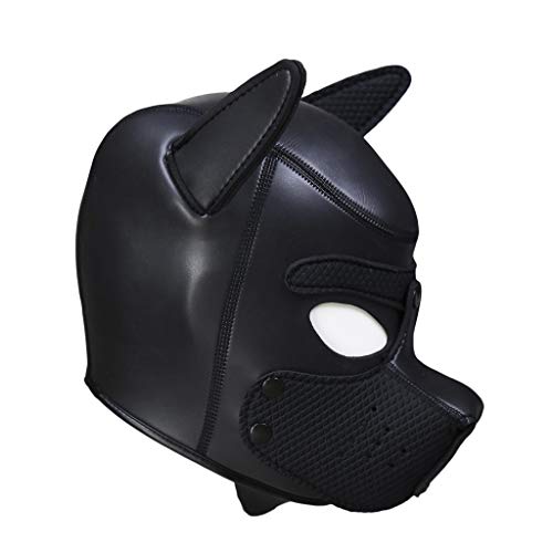 AlevRam Máscara de Perro Adulto,Sexy Cosplay Juego de rol Perro Cabeza Llena máscara Acolchado de Goma Cachorro Jugar máscara Suave (negro)