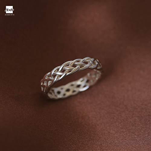 Amberta Anillo para Mujer en Plata de Ley 925 Diseño de Nudo Celta Modelo Trenza: Circunferencia Interior 55.1 mm - Talla: 15