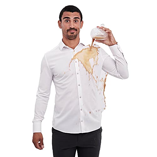 Antiarrugas Antimanchas Reciclada Camisa Formal Slim para Hombre (Blanca, L)