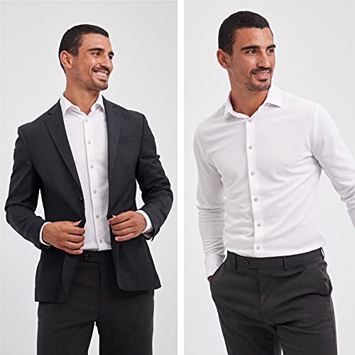 Antiarrugas Antimanchas Reciclada Camisa Formal Slim para Hombre (Blanca, L)