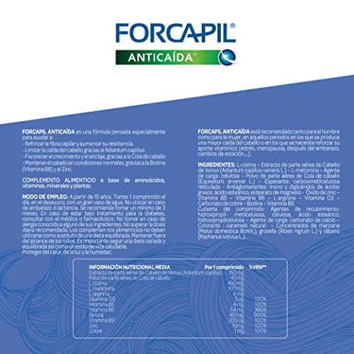 Arkopharma Forcapil Anticaída 30 Comprimidos, Ayuda a Reducir Caída del Cabello, Crecimiento, Resistencia y Anclaje, Alta Concentración en Biotina, Complemento Alimenticio