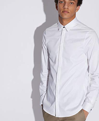 Armani Exchange Smart Stretch Satin Camisa, Blanco (White 1100), 40 (Talla del Fabricante: Small) para Hombre