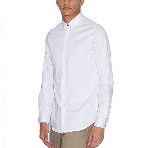 Armani Exchange Smart Stretch Satin Camisa, Blanco (White 1100), 40 (Talla del Fabricante: Small) para Hombre