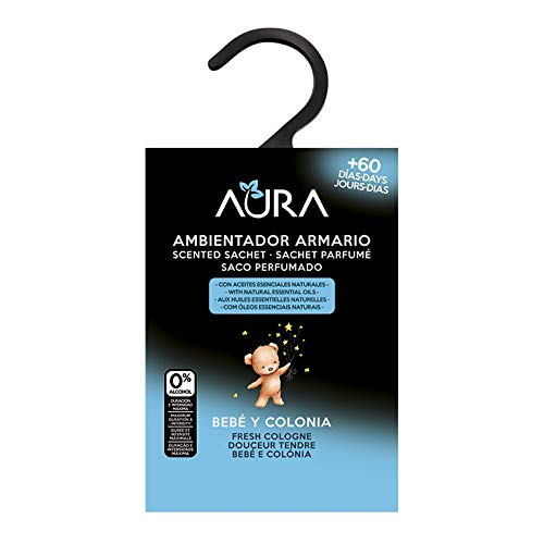 Aura. Ambientador Formato Percha para Armario. Más de 8 semanas de duración. Aroma BEBÉ Y Colonia.