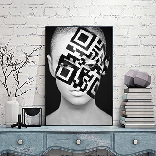 Azhangpu Art Cuadros Decorativos Imágenes artísticas de Maquillaje Facial de Mujer en Blanco y Negro, Carteles de Pared Modernos e impresión para la decoración del hogar de la Sala de Estar 60x90cm