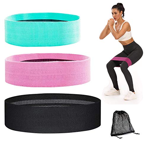 Bandas de Resistencia, Antideslizantes Bandas de Ejercicios de Cadera para Fuerza de piernas y glúteos, Bandas Elasticas de Fitness para Yoga, Pilates, Crossfit, Estiramientos, Fisioterapia (Set de 3)