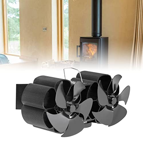 Baoblaze Ventilador de Estufa de Doble Cabezal Accionado por Calor 10 Cuchillas Respetuoso del Medio Ambiente Ventilador de Chimenea Quemador de leña para el