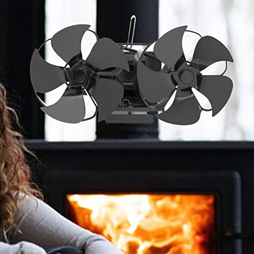 Baoblaze Ventilador de Estufa de Doble Cabezal Accionado por Calor 10 Cuchillas Respetuoso del Medio Ambiente Ventilador de Chimenea Quemador de leña para el