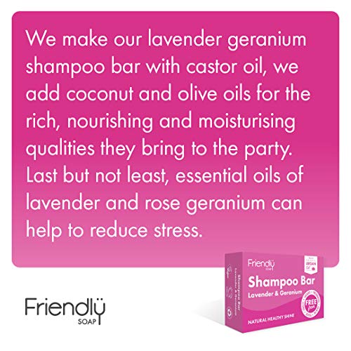 Barra de champú natural de lavanda y geranio de 95 g, hecha por Friendly Soap