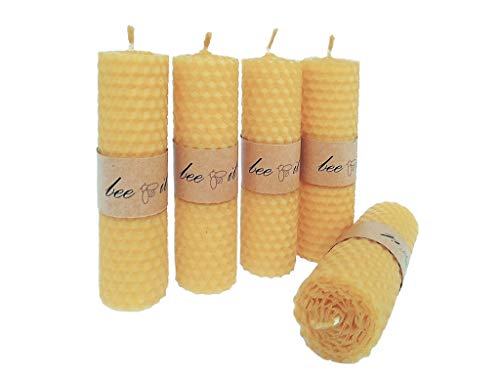 BeeIT 5 velas de cera de abeja pura enrolladas a mano con velas de cera de abeja natural