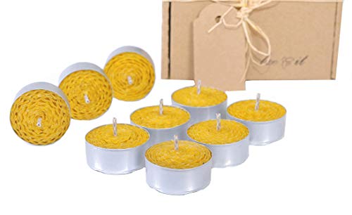 BeeIT Light Tea Tea, 9 x Tealights, Velas de Cera de Abeja, 100% orgánico Puro, Hecho a Mano, 100% Natural, aromaterapia, Enrollado a Mano