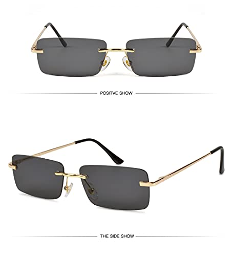 besbomig Vintage Gafas de Sol Rectangulares Sin Montura para Mujer y Hombre - Gafas Retro con Protección UV para Conducir y Deportes al Aire Libre