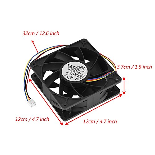 Bewinner DC 12V 5.0A 7500RPM 4 Pines Ventilador de Refrigeración para el Antminer S7 S9, Tecnología de Moldeo por Inyección,Alta Precisión Rodamientos de Bolas Dobles,Ventilador de Enfriamiento