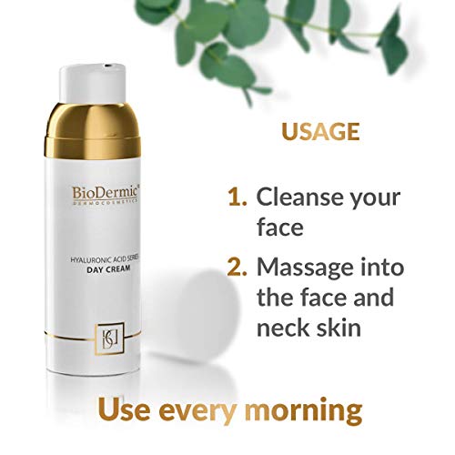 BioDermic Crema de Día con Ácido Hialurónico, dermocosmética antiedad, hidratante, suavizante y nutritiva, Fabricada en la UE, 1 x 50 ml