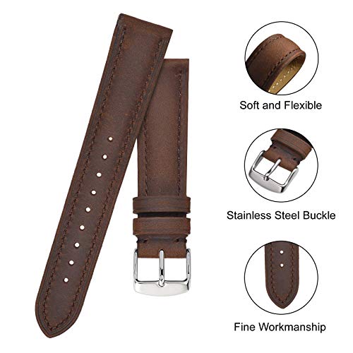 BISONSTRAP Correa de Reloj 22mm, Correa Piel de Cuero Vintage, Marrón Oscuro