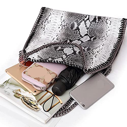 Bolsos de Bandolera Para Mujer Bolsos Grandes Mujer Universidad Bolso con Cadena Bolso Bandolera Grande Mensajero Sólido Casual Hobo Puede Acomodar libros A4 Paraguas Bolsos Fiesta, Plata Serpentina