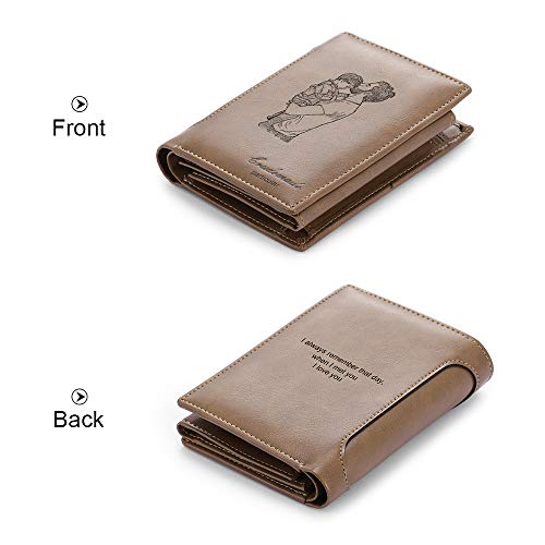 Carteras con Foto Personalizado RFID Tarjetas Cartera de Cuero Hombres para Niños Cartera Grabado para Navidad Día del Padre Amigo Familia (marrón 2)
