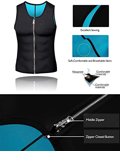 Chaleco Sauna Hombre NOVECASA Compresion de Neopreno Chaleco Modelador Camiseta Reductora para Adelgazante Sudoración Musculación con Cremallera (M, Chaleco Azul)