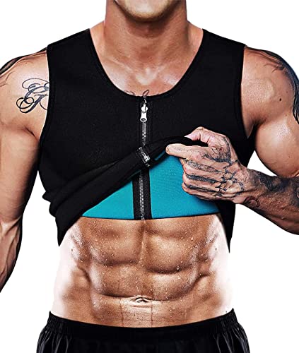 Chaleco Sauna Hombre NOVECASA Compresion de Neopreno Chaleco Modelador Camiseta Reductora para Adelgazante Sudoración Musculación con Cremallera (M, Chaleco Azul)