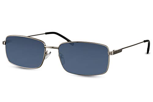 Cheapass Sunglasses Gafas de sol Masculinas Clásico Retro Rectangular Estilo italiano Sunnies de metal plateado oscuro con lentes azules para hombres con protección UV400