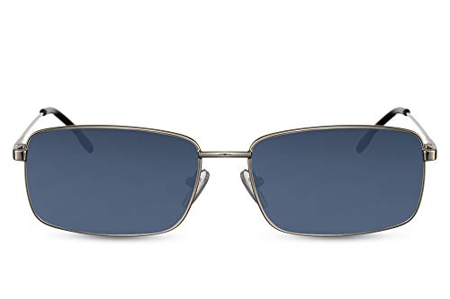 Cheapass Sunglasses Gafas de sol Masculinas Clásico Retro Rectangular Estilo italiano Sunnies de metal plateado oscuro con lentes azules para hombres con protección UV400