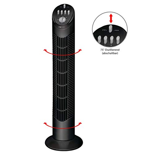 Clatronic T-VL 3546 - Ventilador de torre (oscilante 75°, 3 velocidades, temporizador de 120 minutos), color negro