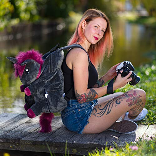 corimori 1857 Mochila de Peluche Ruby el Unicornio Punk 40 cm Saco para Niña, Mujer, Color Negro-Rosa