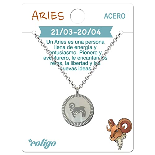 cotigo Collar Zodiaco Acero Inoxidable con Nácar hermosa Tarjeta Significado Signo Zodiacal Colgante Horóscopo Aries Para mujer o Hombre Regalo Cumpleaños Día de madre San Valentín (Aries)