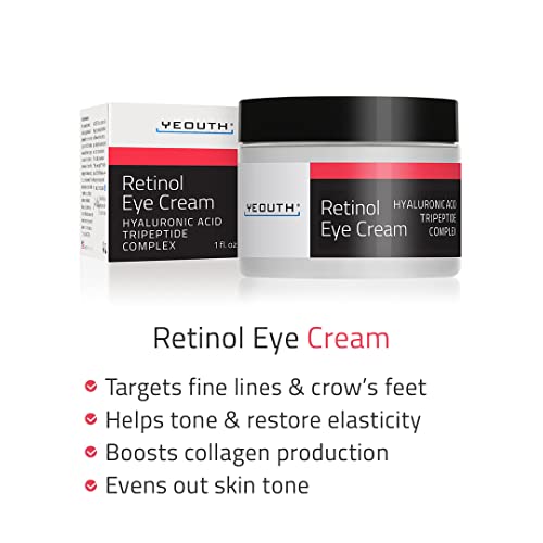 Crema para los ojos con Retinol YEOUTH, ácido hialurónico, cafeína, té verde, antiarrugas. (2oz)
