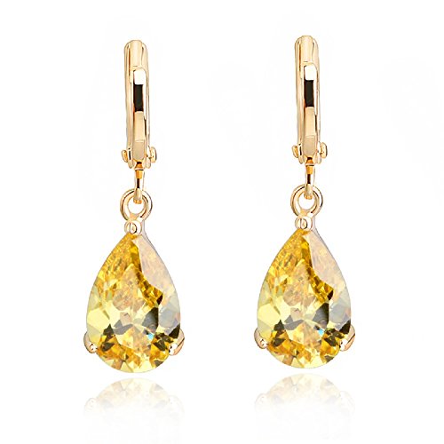 Crystalline Azuria Mujer 18ct Chapado en Oro Lágrimas Amarillo Citrino simulado Cristales de Zirconia Pendientes Colgantes para Mujer y Niña
