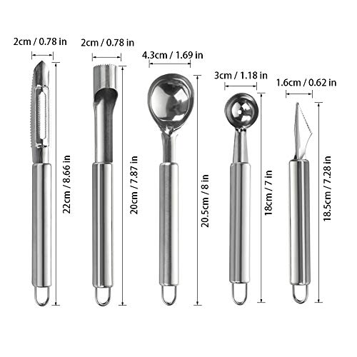 Cuchara Excavar Frutas, 5 Piezas Herramienta Tallado Frutas, Removedor Núcleos Frutas, Helado Bolas Scoop, Melon Cuchillo Tallado Fruta, Pelador Frutas, para Helados, Pelado, Tallado