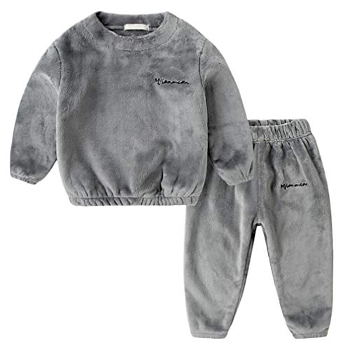 DEBAIJIA Bebé Ropa de Casa 2-12T Infantil Homewear Niños Pijama Niña Ropa de Dormir Niño Camisones Franela Calentar Invierno (Gris-140)