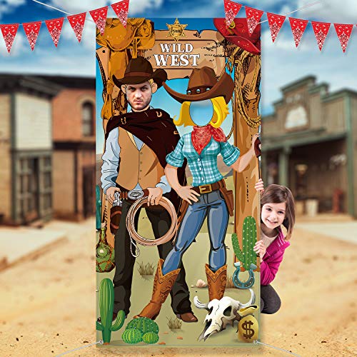 Decoraciones de Fiesta de Oeste Fotos de Vaquero del Oeste Accesorios de Cabina Tela Gran Vaquero Foto Puerta Bandera Fondo Suministros Divertidos de Juegos para Fiesta Salvaje del Vaquero 6 x 3 Pies