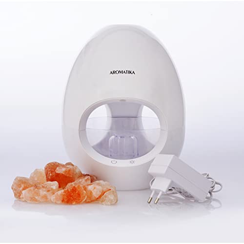 Difusor Eléctrico Ultrasónico con Roca de Sal y Luz LED - 250ml/6 Horas - Lámpara de Sal del Himalaya y Difusor Ultrasónico de Aceites Esenciales - Difusor de Aroma - Humidificador y Ionizador