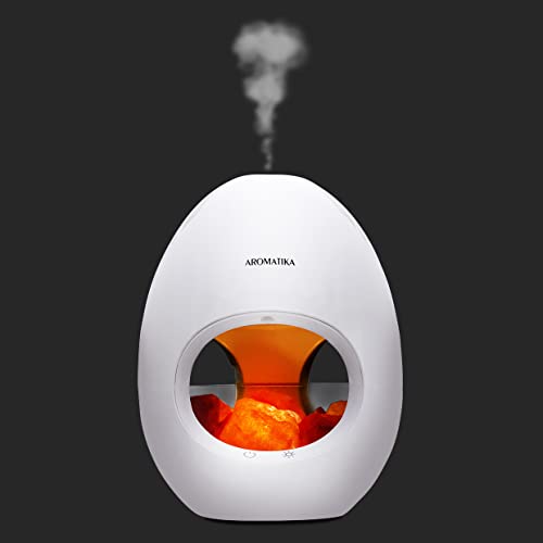 Difusor Eléctrico Ultrasónico con Roca de Sal y Luz LED - 250ml/6 Horas - Lámpara de Sal del Himalaya y Difusor Ultrasónico de Aceites Esenciales - Difusor de Aroma - Humidificador y Ionizador