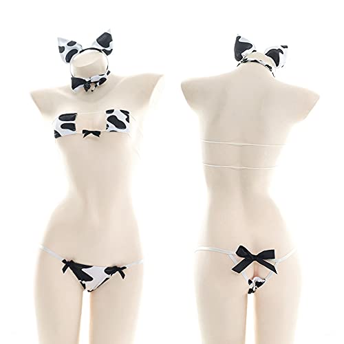 Disfraz de Cosplay Anime Sexy Mini Vaca Bikini Lencería Set Traje de mucama Dálmata Leche Leopardo Traje de baño (Bikini cuadrado)