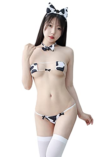 Disfraz de Cosplay Anime Sexy Mini Vaca Bikini Lencería Set Traje de mucama Dálmata Leche Leopardo Traje de baño (Bikini cuadrado)