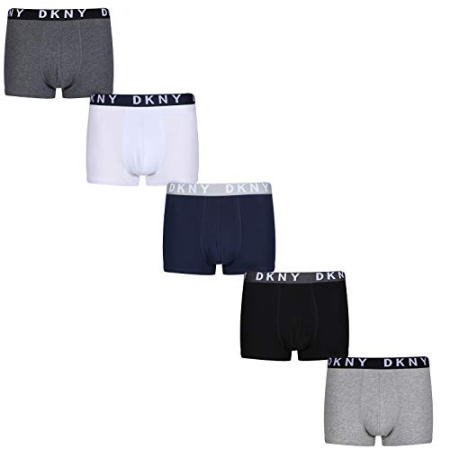DKNY Pack de 5 Trunk Portland para hombre, talla S - XL, color gris, azul marino y negro negro, gris, azul marino, gris y blanco. XL