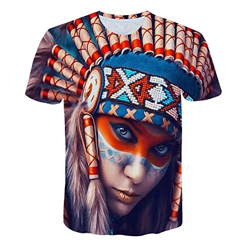 DXXHR Nuevas y Hermosas Camisetas de niña India Imprimen en 3D Mujer/Hombre Camisetas de Manga Corta con Cuello Redondo Camisetas Casuales Camisetas Unisex Camisetas Tops