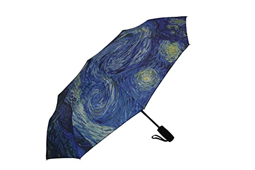 Ecozz Paraguas de bolsillo – Starry Night – Vincent Van Gogh – Resistente al viento – Automático – Estable – Ligero – Compacto – Arte – RPET – Paraguas – Mango suave – Mujer – Hombre – Paraguas