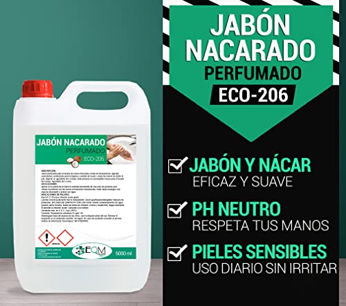 EQM SOLUCIONES QUÍMICAS | ECO-206 | 5L | Jabón de Manos Nacarado | PH Neutro | Limpieza eficaz, suave y cuidada de las manos | Evite irritaciones | Agradable olor a coco