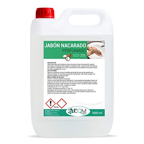 EQM SOLUCIONES QUÍMICAS | ECO-206 | 5L | Jabón de Manos Nacarado | PH Neutro | Limpieza eficaz, suave y cuidada de las manos | Evite irritaciones | Agradable olor a coco