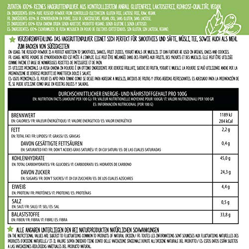Escaramujo en polvo (500g), polvo de rosa mosqueta, 100% natural, vegano y sin aditivos