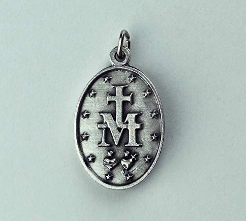 Eurofusioni Medalla chapeada Plata Virgen Milagrosa Pray FOR US - h 2,5 cm - 10 Piezas