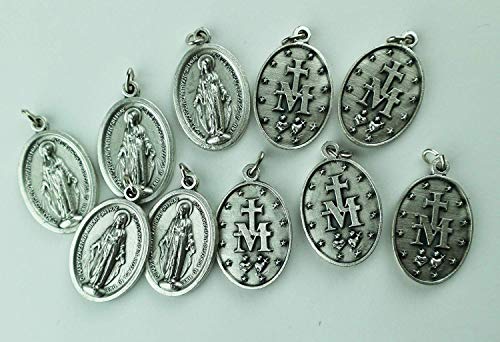 Eurofusioni Medalla chapeada Plata Virgen Milagrosa Pray FOR US - h 2,5 cm - 10 Piezas